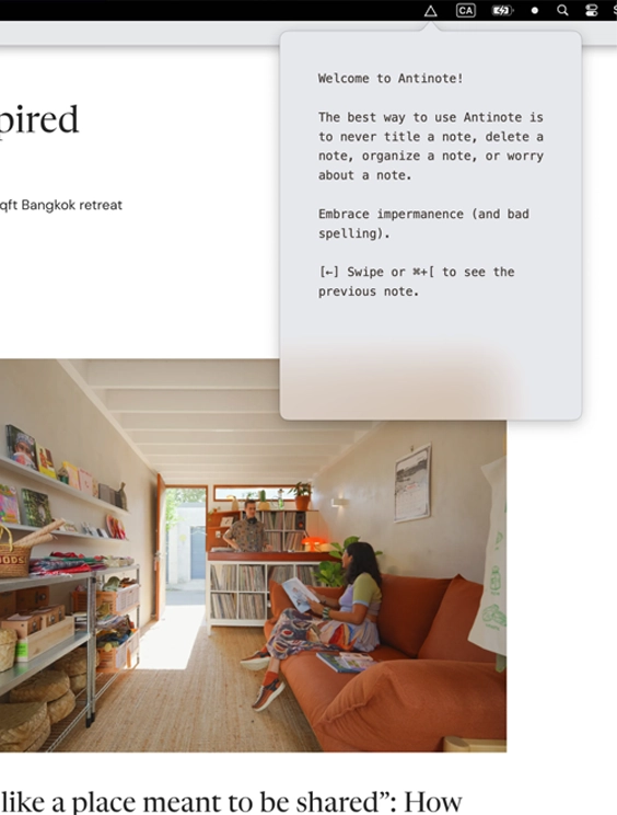 Antinote Screenshot in dropdown mode